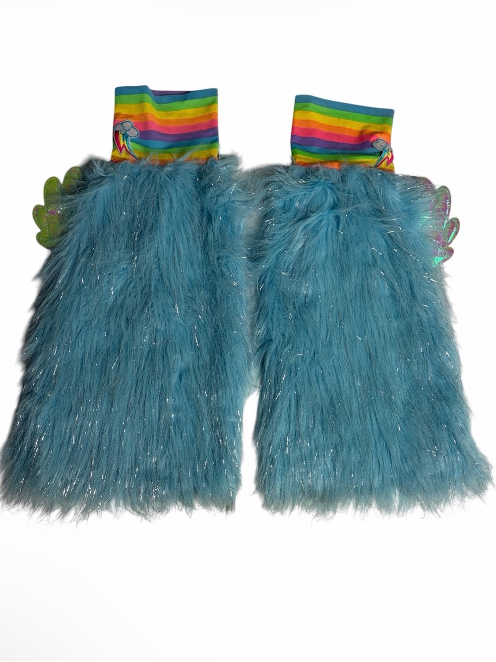 My little pony blue & metallic silver faux fur leg warmers boot covers